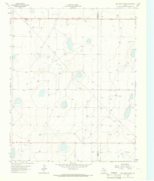 Classic USGS Bird Ranch Store Texas 7.5'x7.5' Topo Map Image