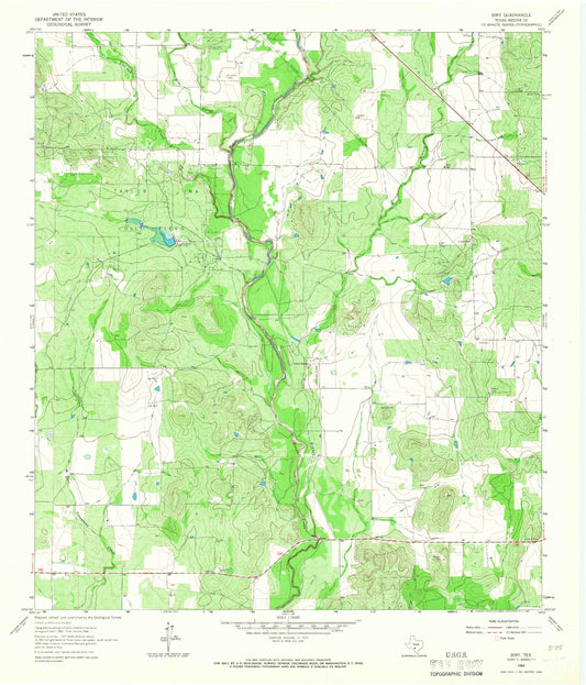 Classic USGS Biry Texas 7.5'x7.5' Topo Map Image