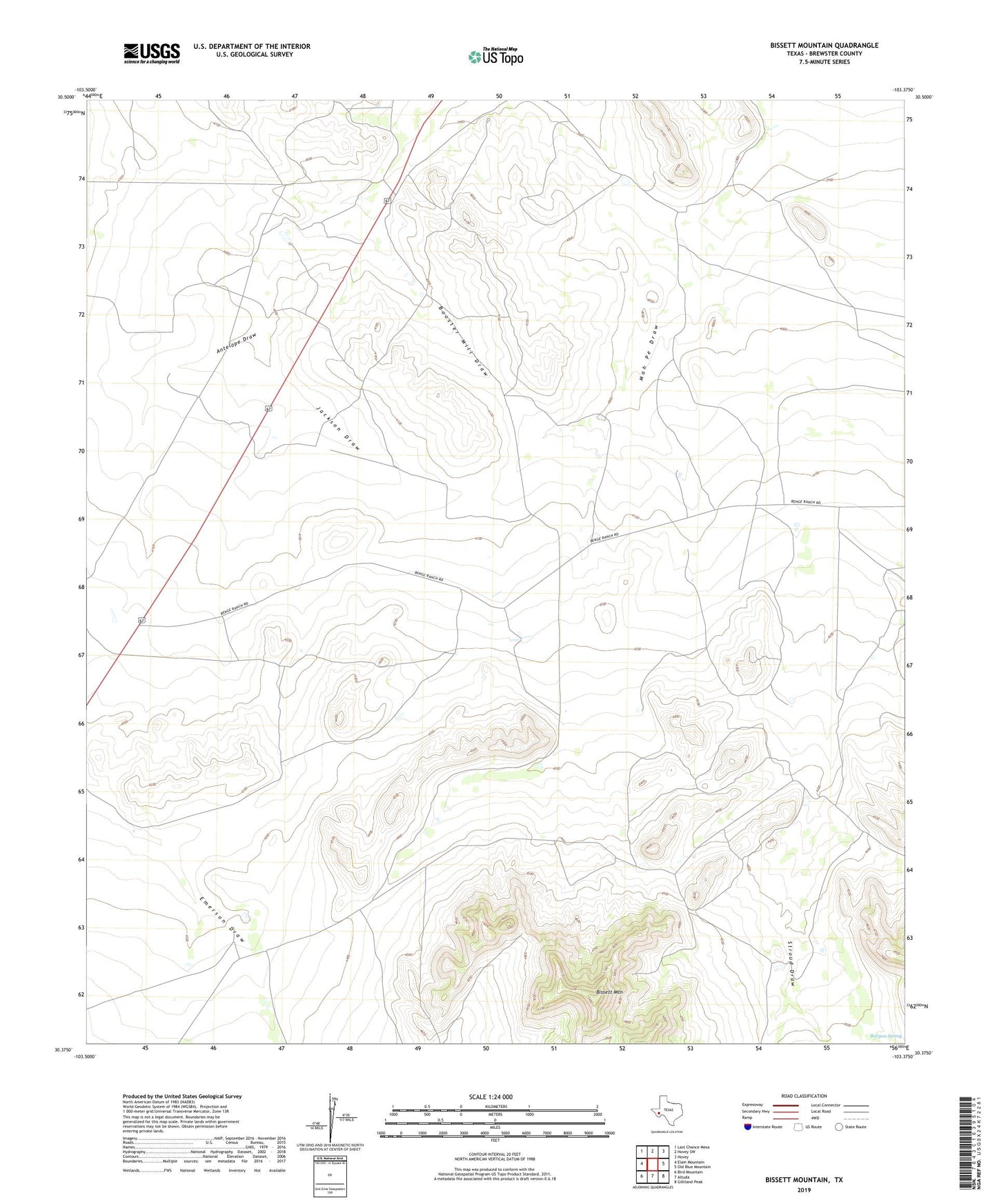 Bissett Mountain Texas US Topo Map Image