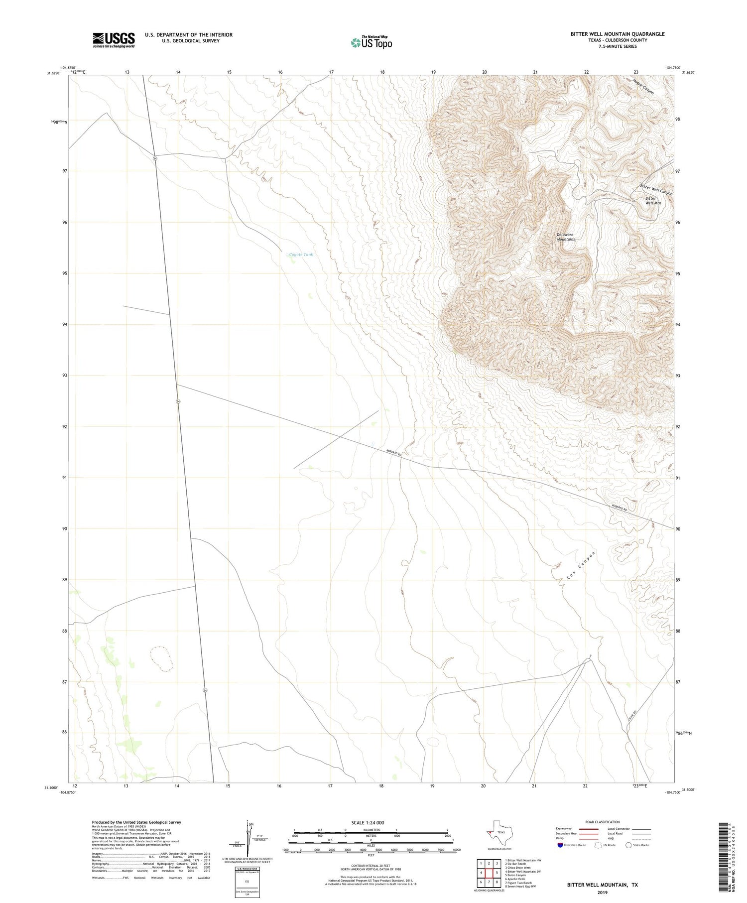 Bitter Well Mountain Texas US Topo Map Image