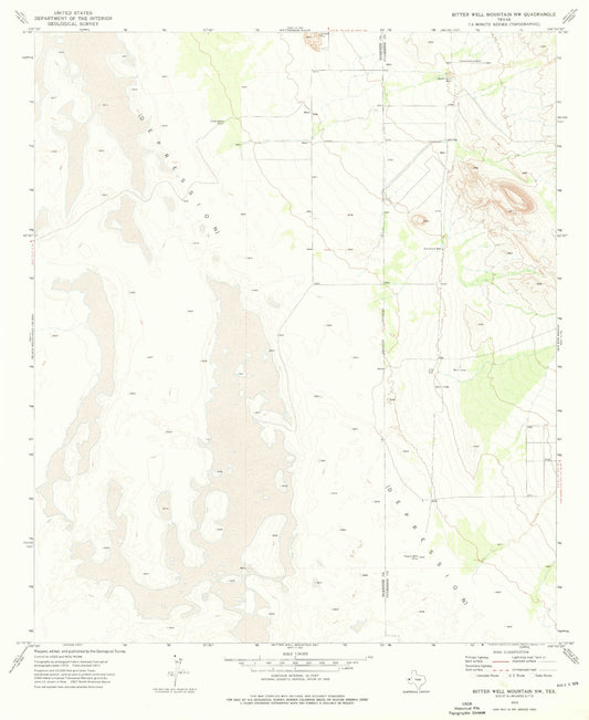 Classic USGS Bitter Well Mountain NW Texas 7.5'x7.5' Topo Map Image
