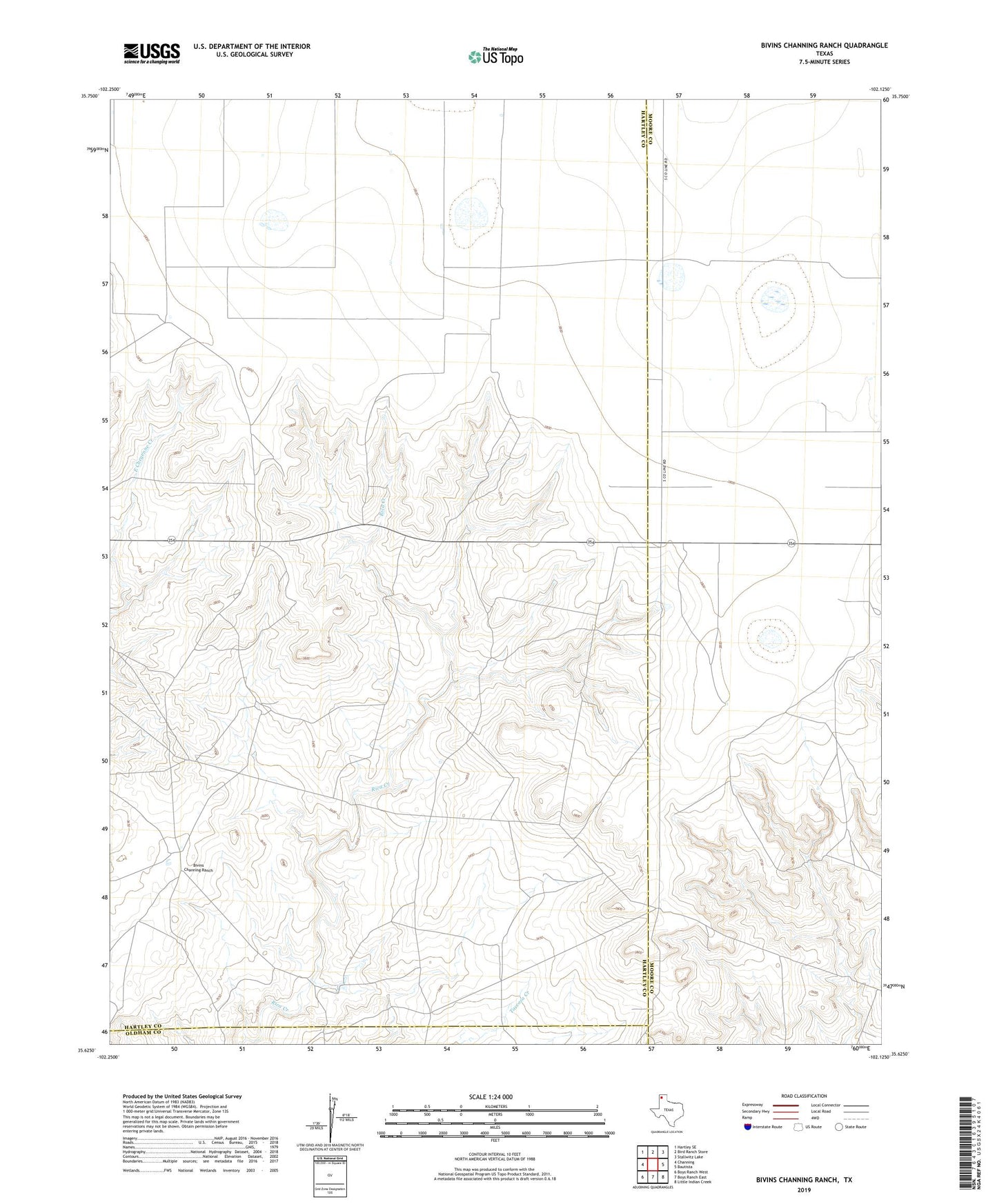 Bivins Channing Ranch Texas US Topo Map Image