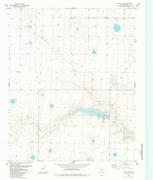 Classic USGS Bivins Lake Texas 7.5'x7.5' Topo Map Image