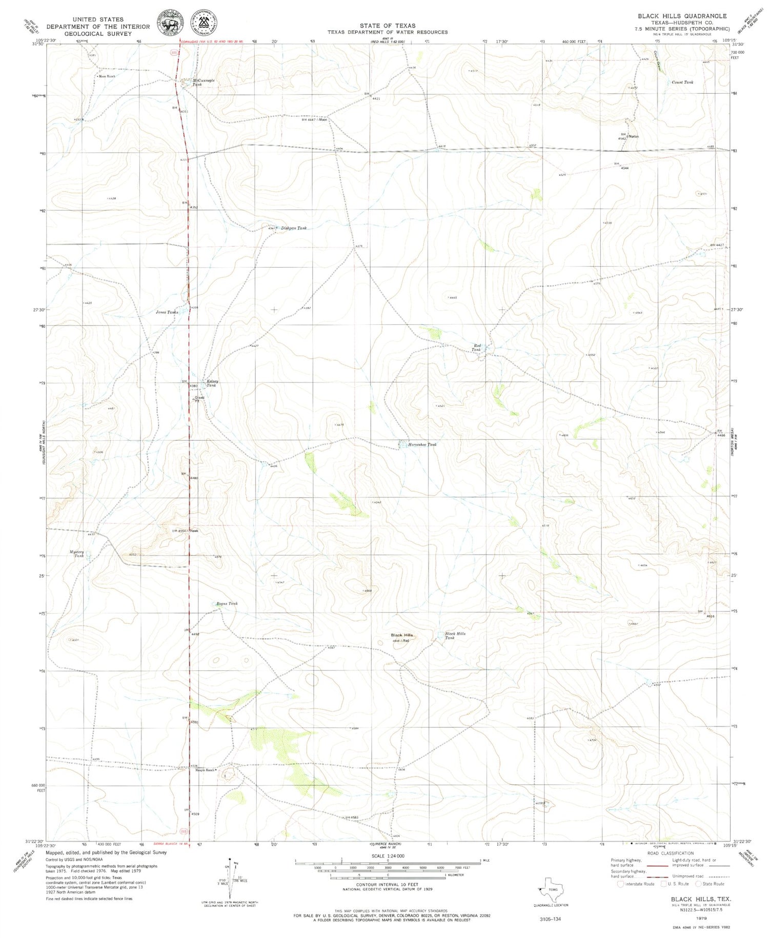 Classic USGS Black Hills Texas 7.5'x7.5' Topo Map Image