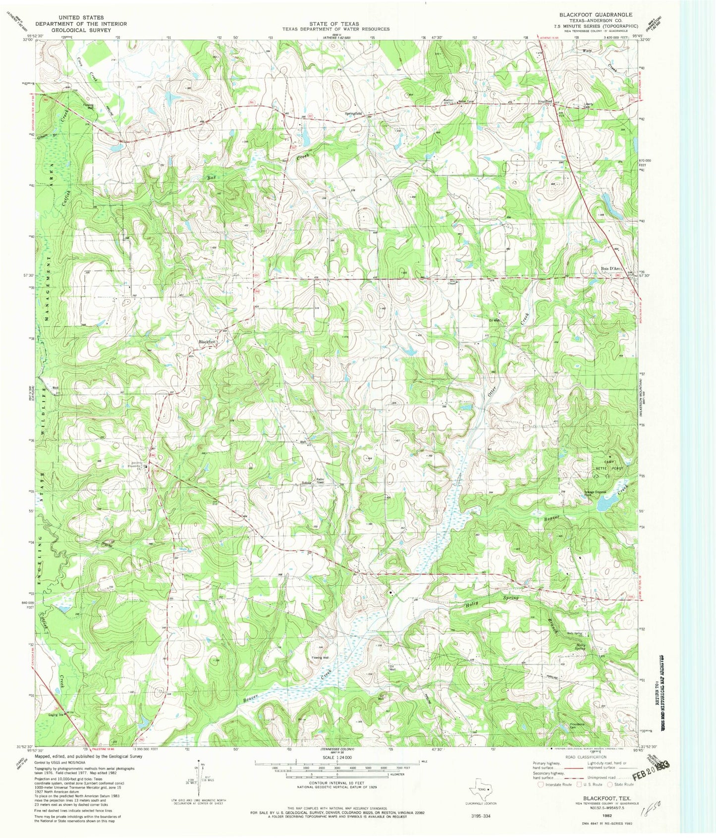 Classic USGS Blackfoot Texas 7.5'x7.5' Topo Map Image
