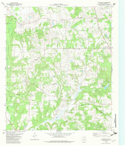 Classic USGS Blackfoot Texas 7.5'x7.5' Topo Map Image