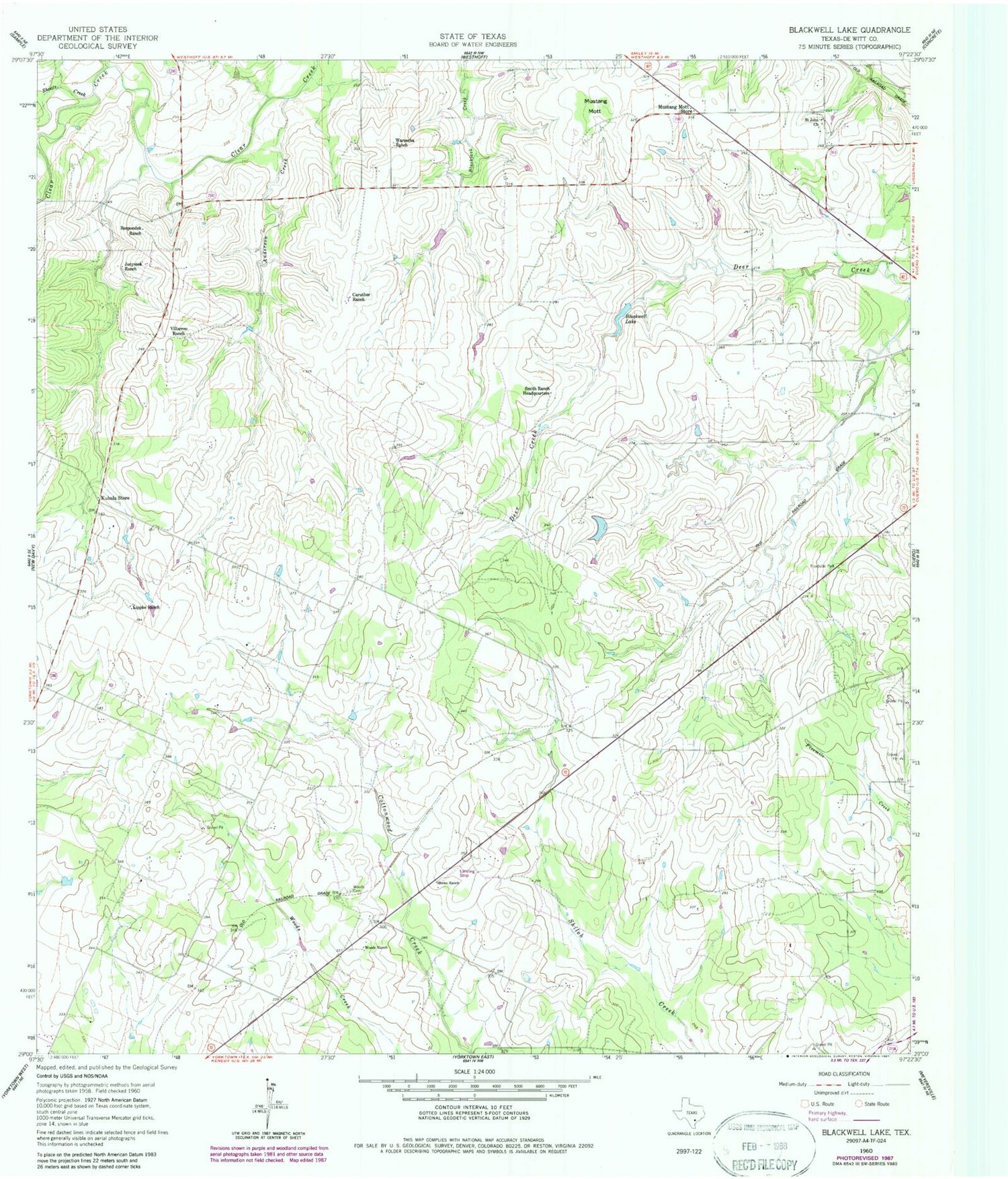 Classic USGS Blackwell Lake Texas 7.5'x7.5' Topo Map Image