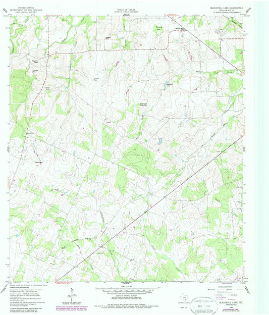 Classic USGS Blackwell Lake Texas 7.5'x7.5' Topo Map Image