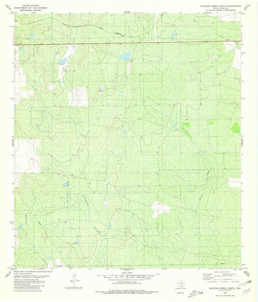 Classic USGS Blancas Creek North Texas 7.5'x7.5' Topo Map Image