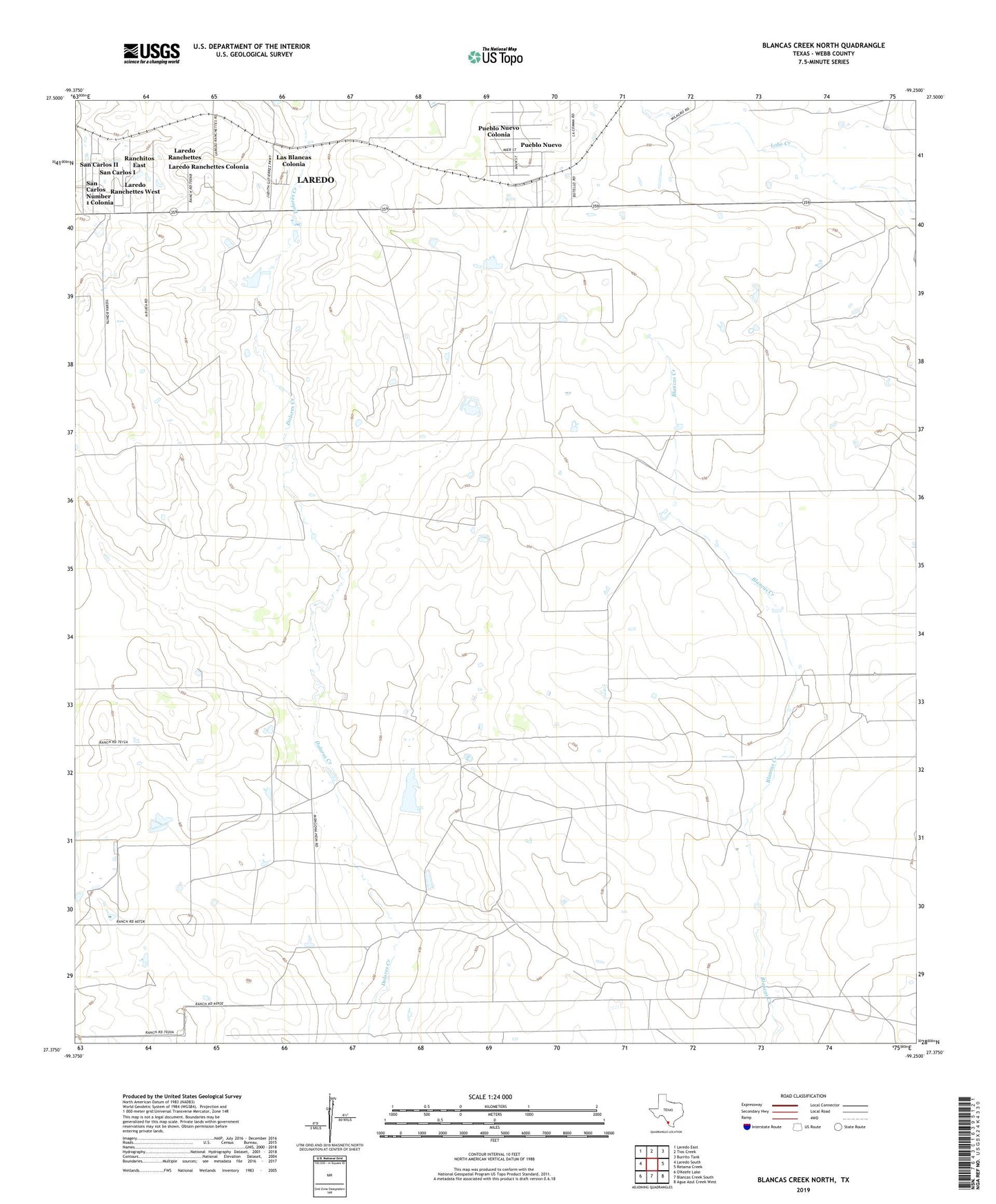 Blancas Creek North Texas US Topo Map Image