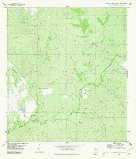 Classic USGS Blancas Creek South Texas 7.5'x7.5' Topo Map Image