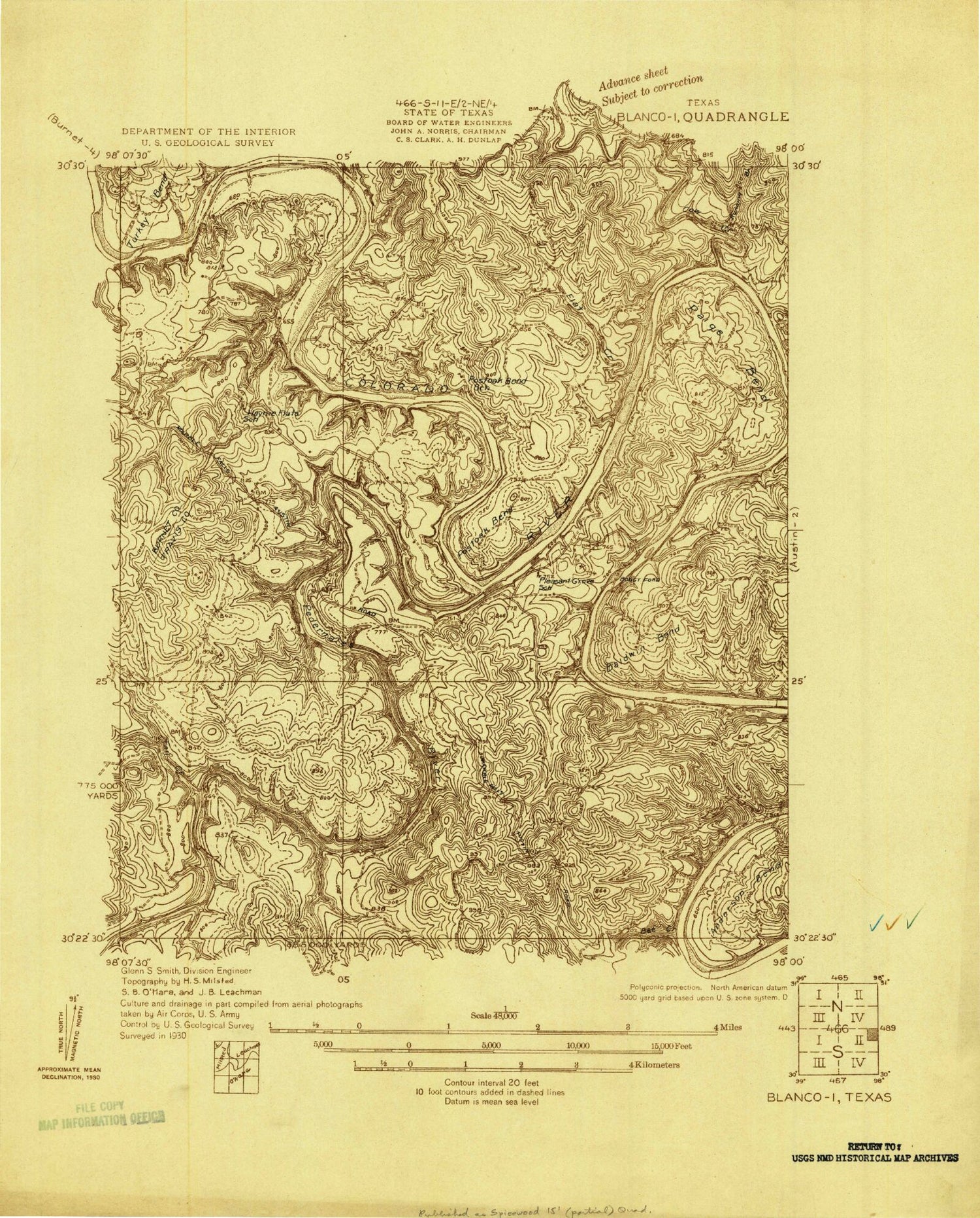 Classic USGS Pace Bend Texas 7.5'x7.5' Topo Map Image