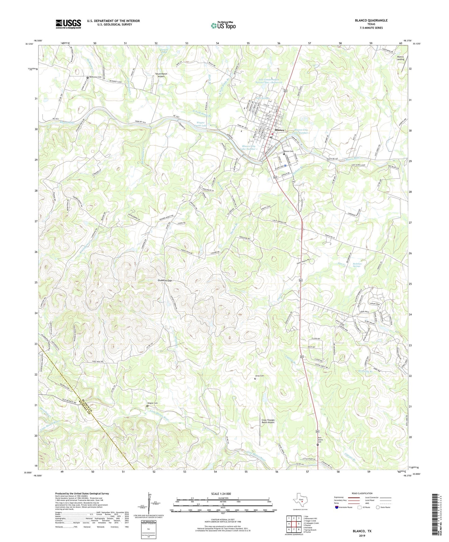 Blanco Texas US Topo Map Image
