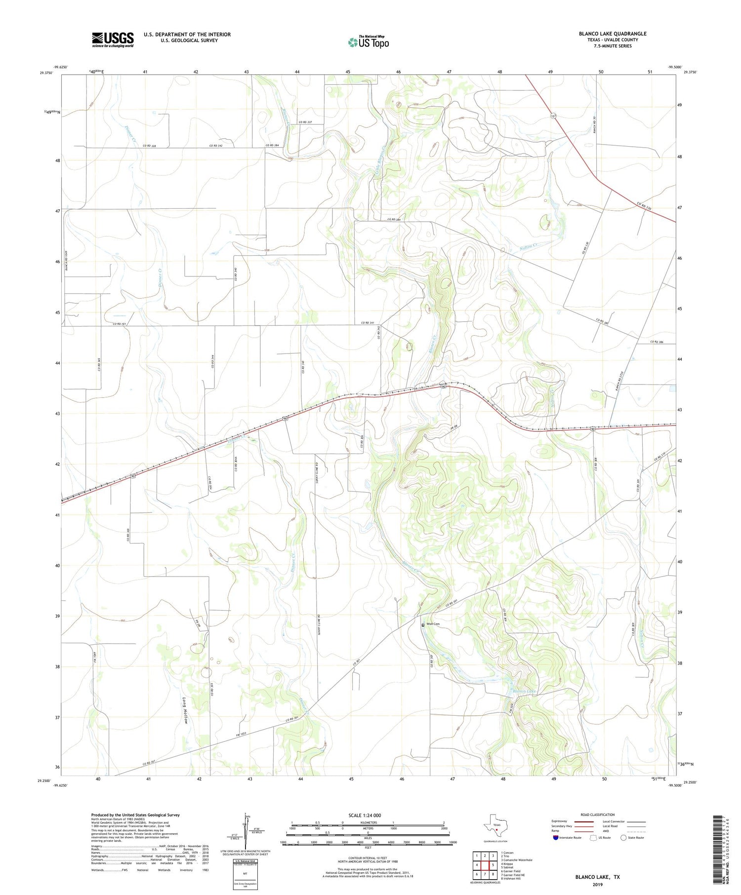 Blanco Lake Texas US Topo Map Image
