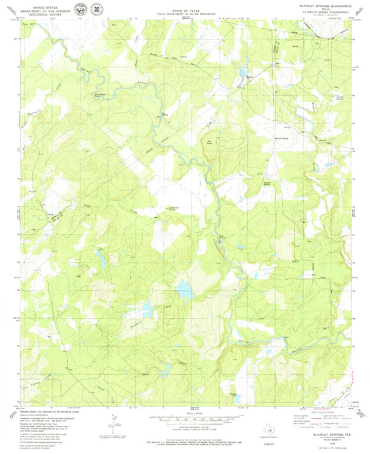Classic USGS Blanket Springs Texas 7.5'x7.5' Topo Map Image