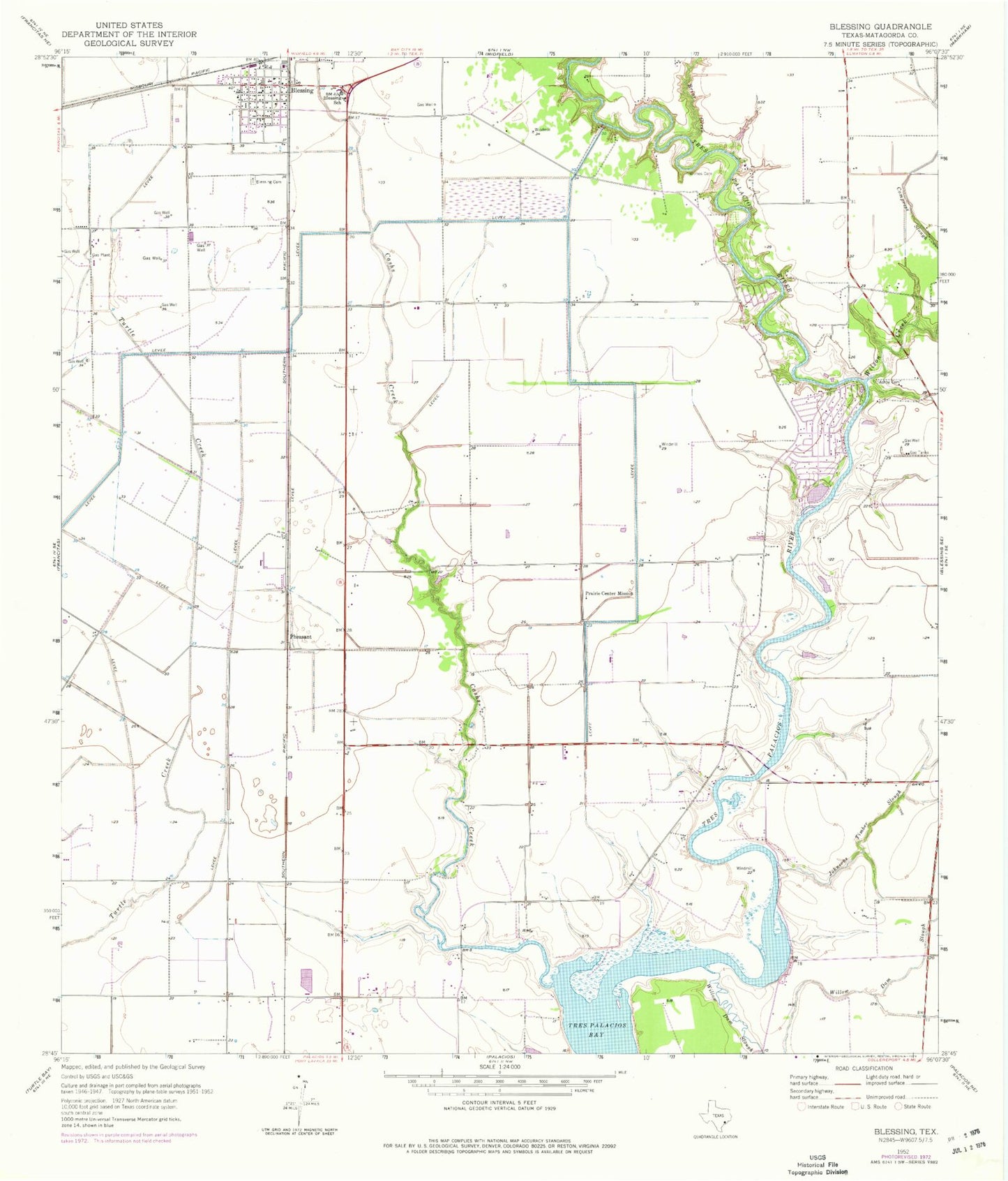 Classic USGS Blessing Texas 7.5'x7.5' Topo Map Image