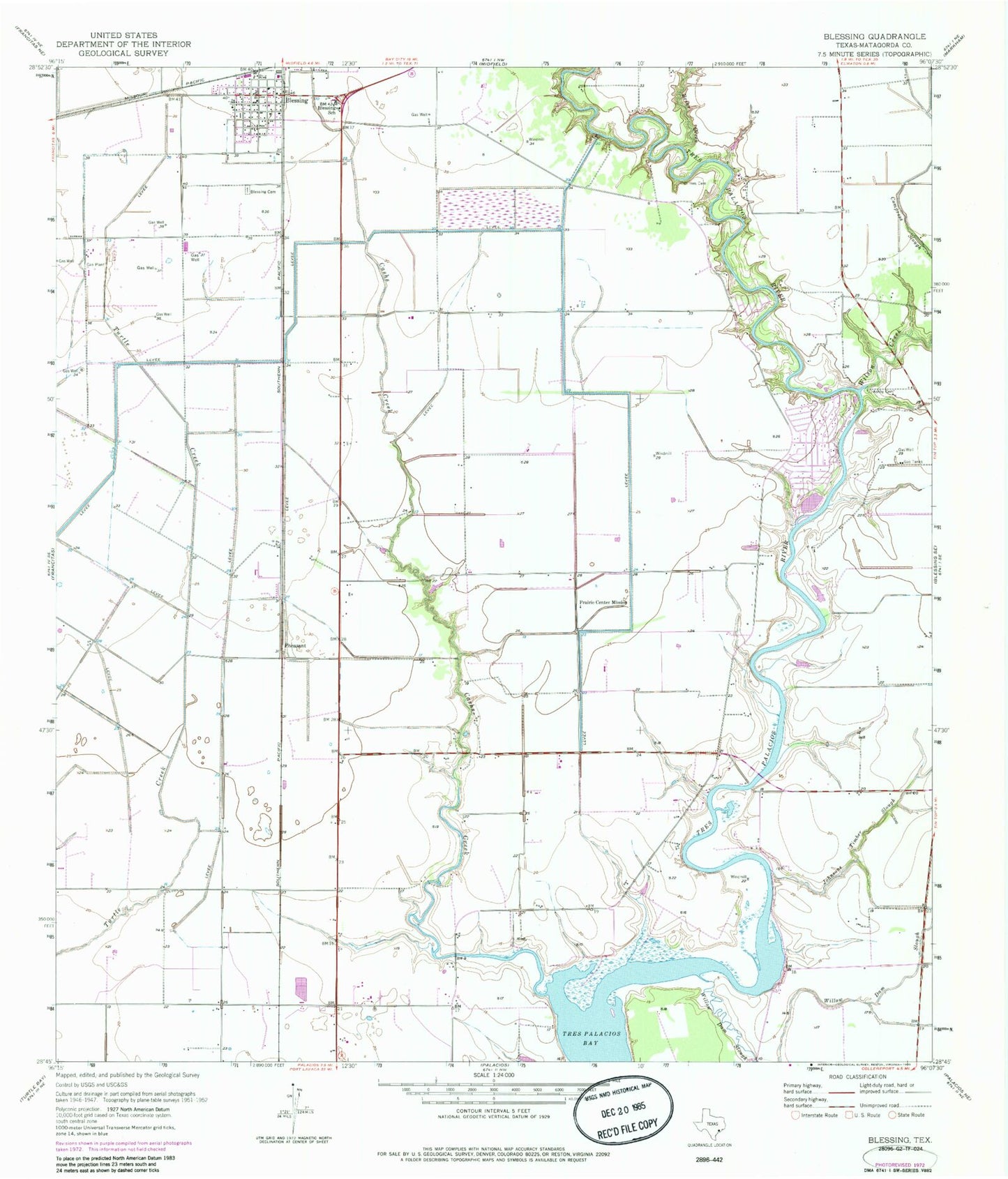 Classic USGS Blessing Texas 7.5'x7.5' Topo Map Image