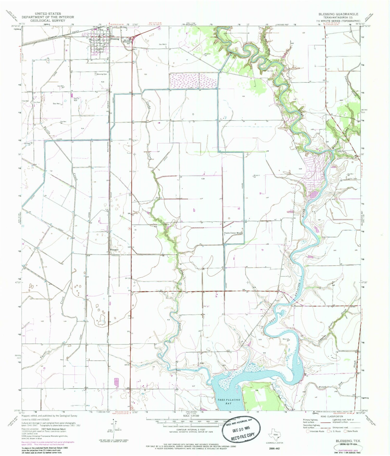 Classic USGS Blessing Texas 7.5'x7.5' Topo Map Image