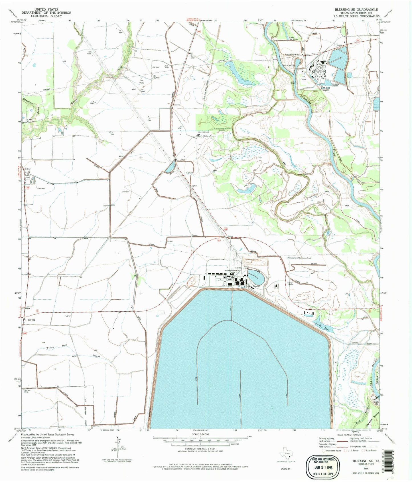 Classic USGS Blessing SE Texas 7.5'x7.5' Topo Map Image