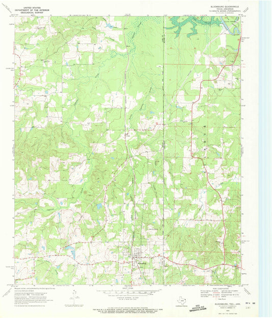 Classic USGS Bloomburg Texas 7.5'x7.5' Topo Map Image