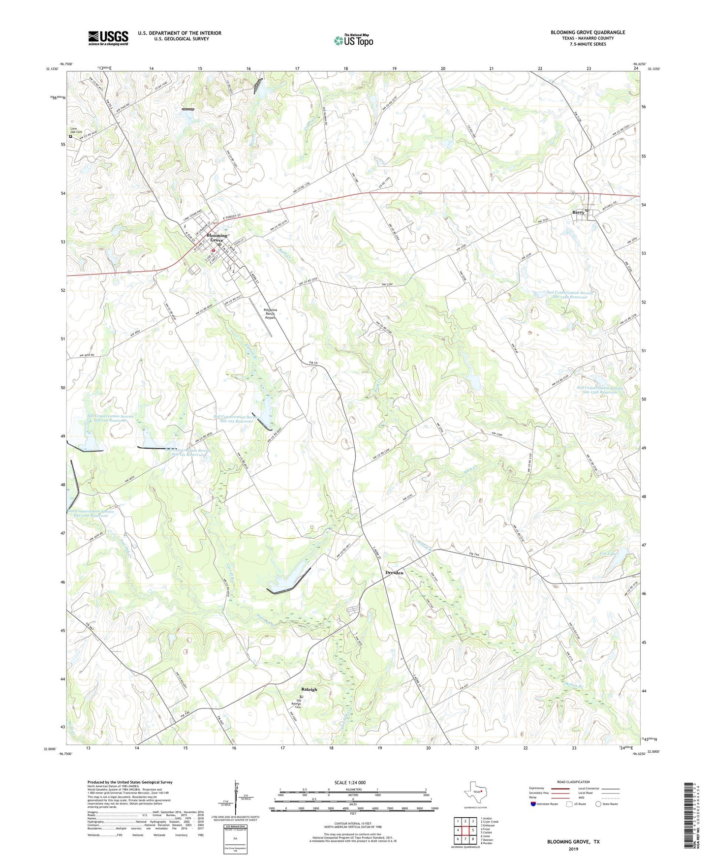 Blooming Grove Texas US Topo Map Image
