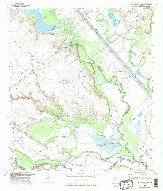 Classic USGS Bloomington SW Texas 7.5'x7.5' Topo Map Image