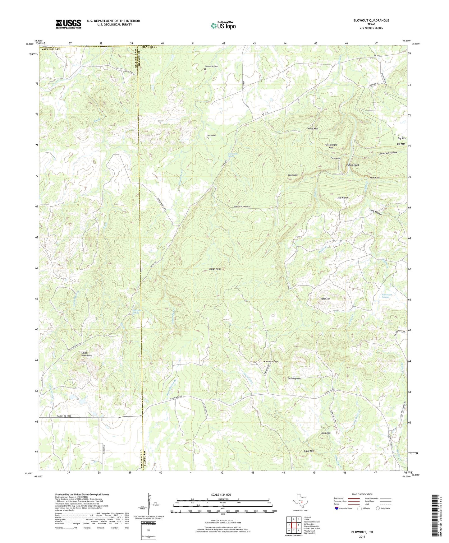 Blowout Texas US Topo Map Image