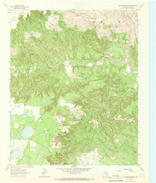 Classic USGS Blue Hole Springs Texas 7.5'x7.5' Topo Map Image