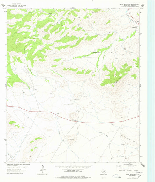 Classic USGS Blue Mountain Texas 7.5'x7.5' Topo Map Image
