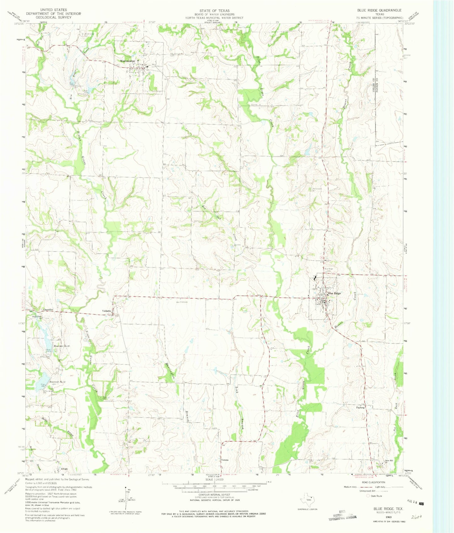 Classic USGS Blue Ridge Texas 7.5'x7.5' Topo Map Image