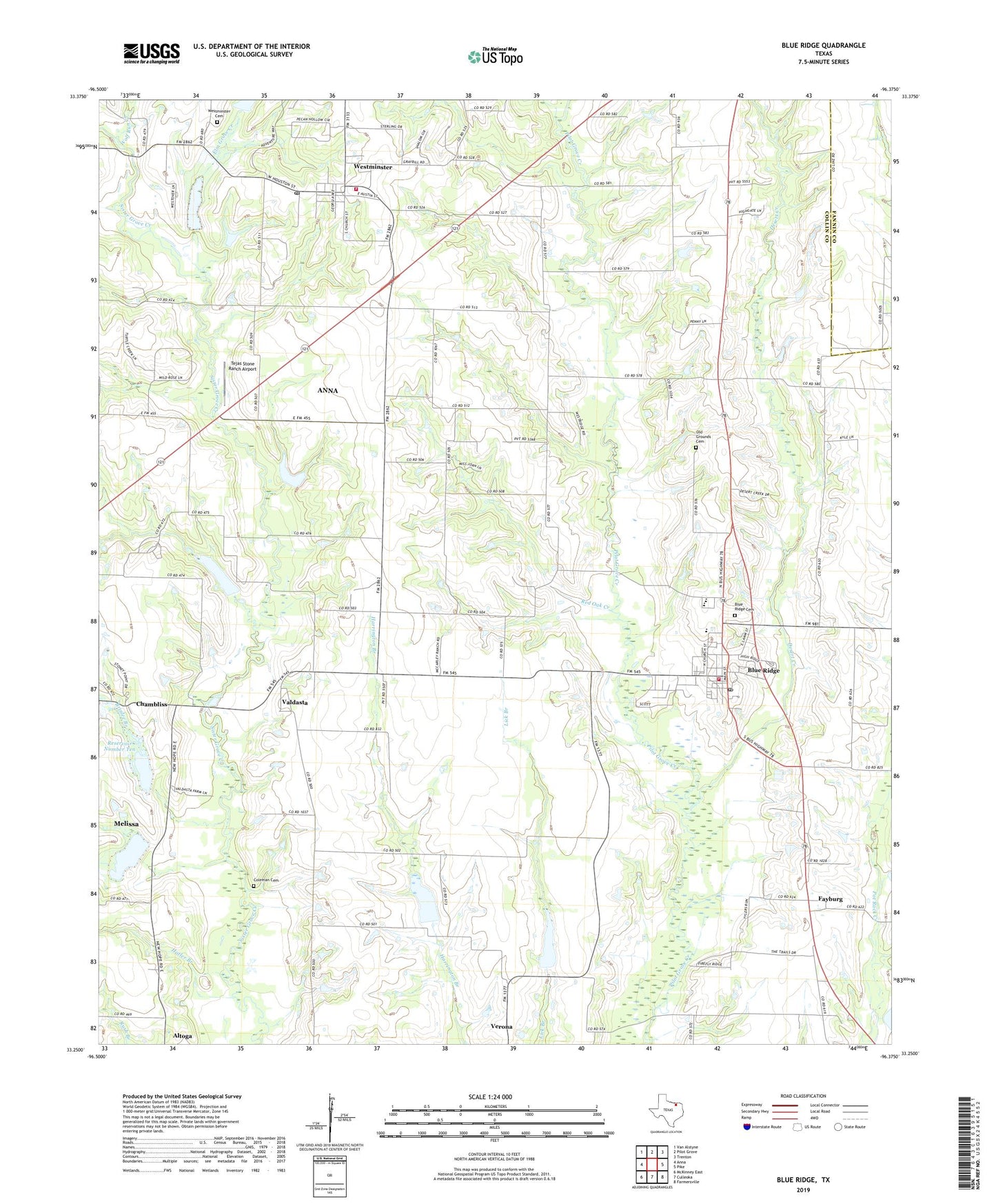 Blue Ridge Texas US Topo Map Image
