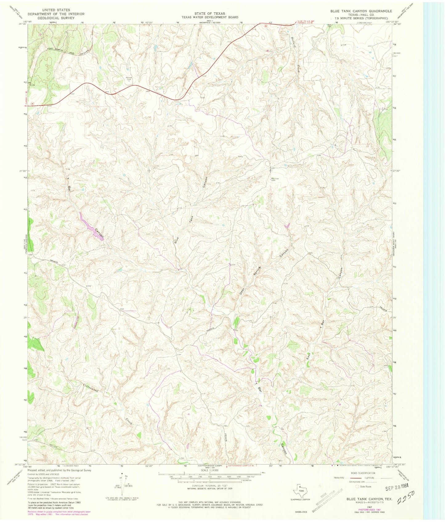 Classic USGS Blue Tank Canyon Texas 7.5'x7.5' Topo Map Image