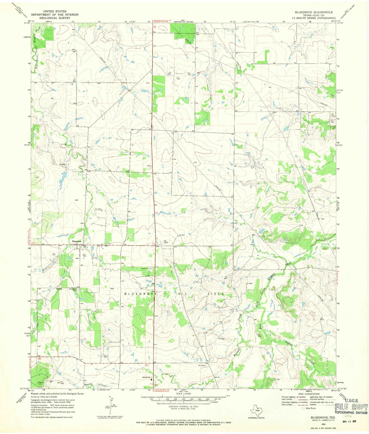 Classic USGS Bluegrove Texas 7.5'x7.5' Topo Map Image
