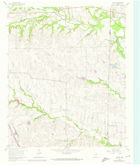 Classic USGS Bluett Texas 7.5'x7.5' Topo Map Image
