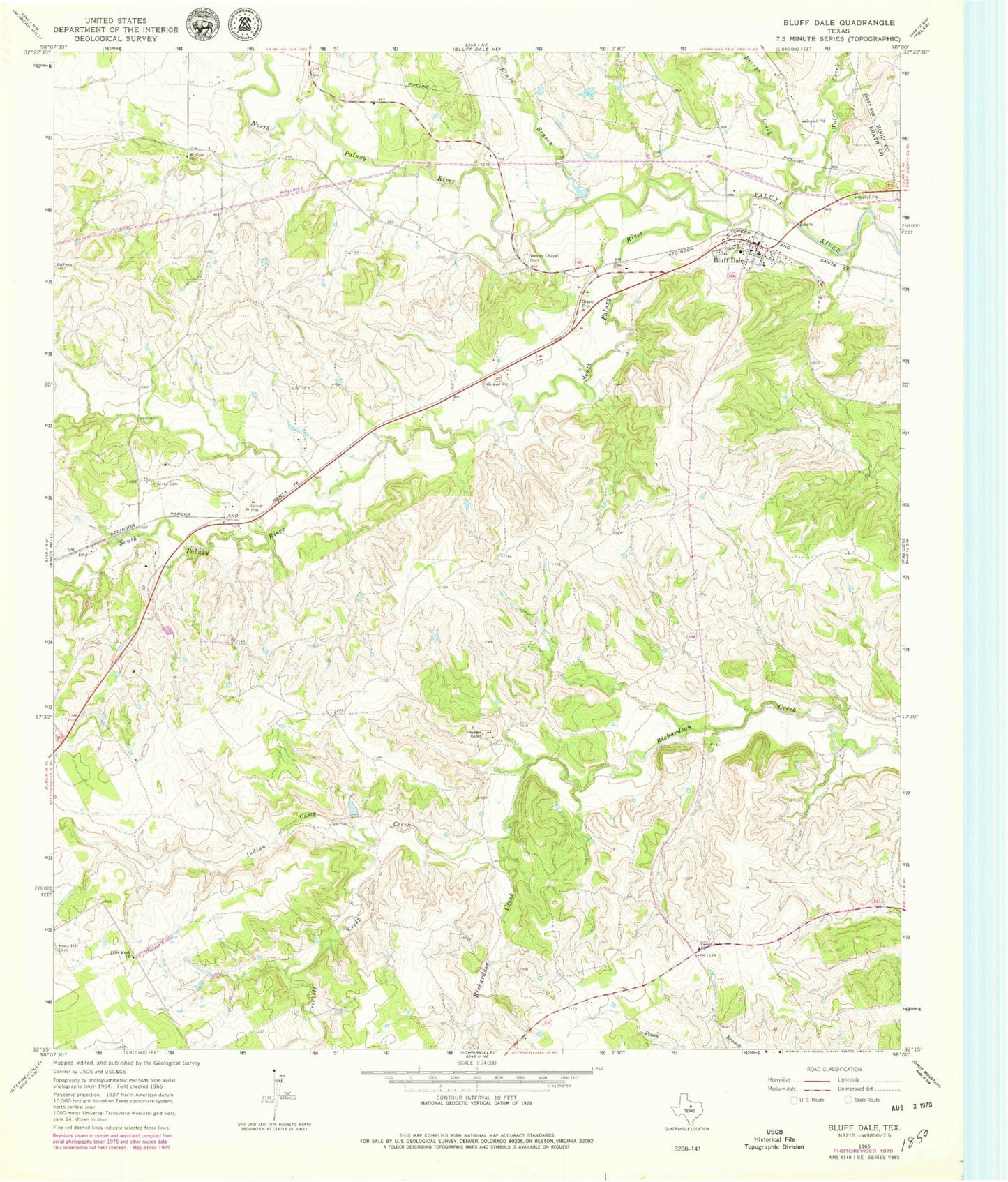 Classic USGS Bluff Dale Texas 7.5'x7.5' Topo Map Image