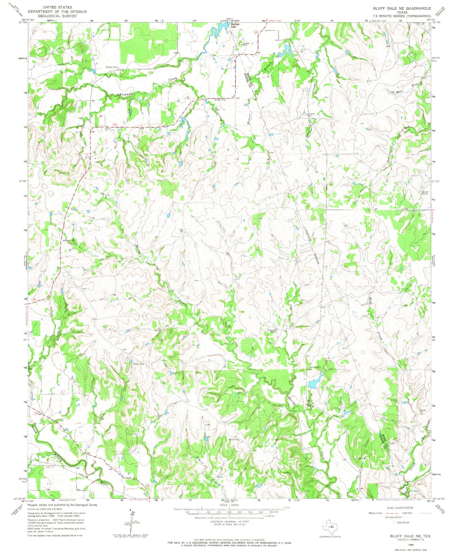 Classic USGS Bluff Dale NE Texas 7.5'x7.5' Topo Map Image