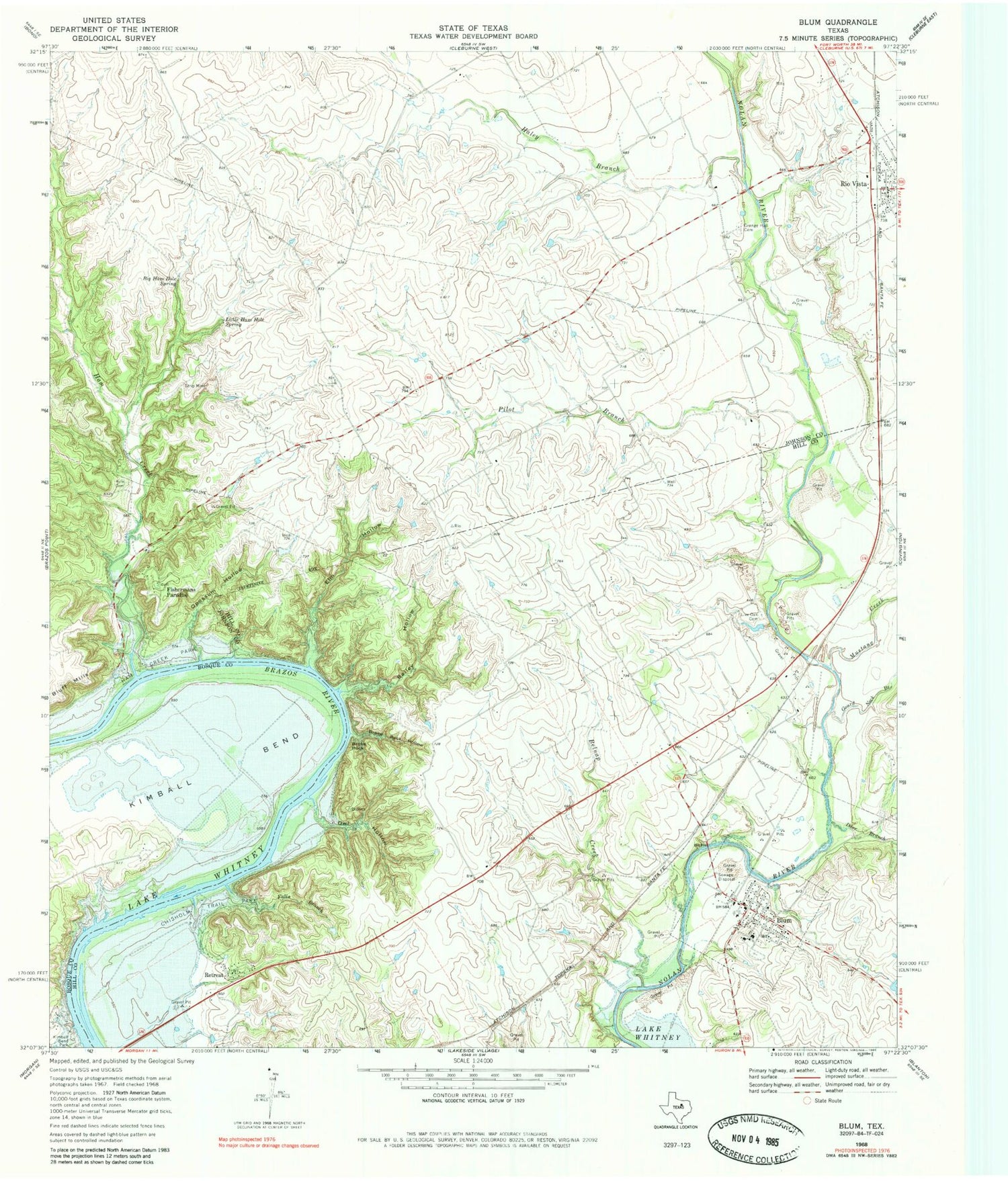 Classic USGS Blum Texas 7.5'x7.5' Topo Map Image