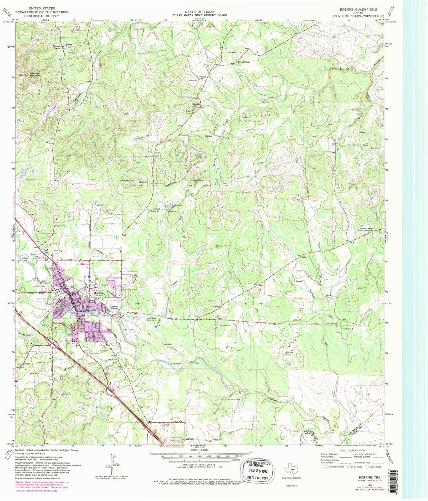 Classic USGS Boerne Texas 7.5'x7.5' Topo Map Image