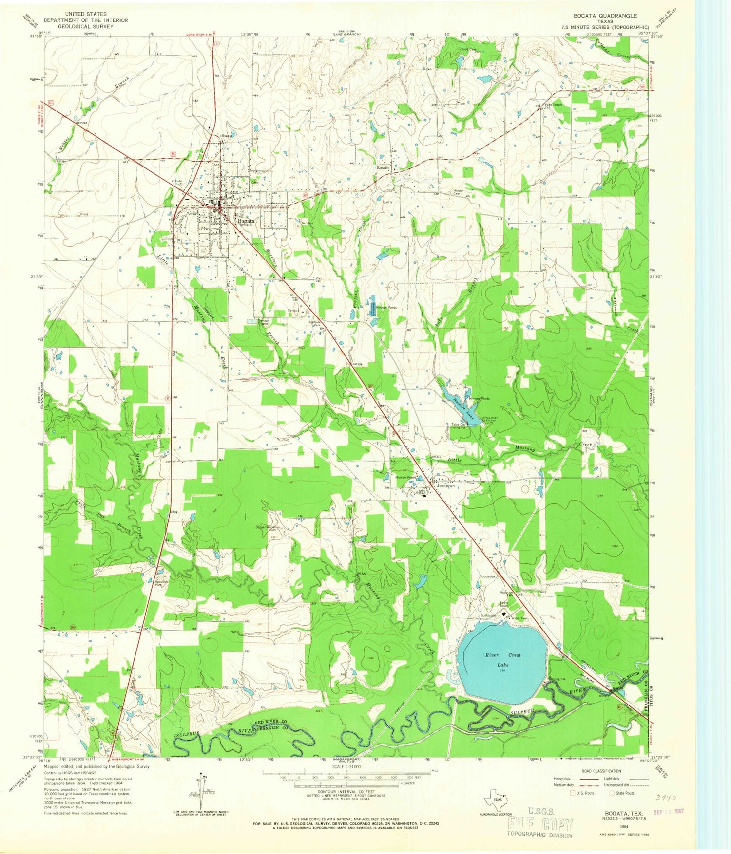 Classic USGS Bogata Texas 7.5'x7.5' Topo Map Image