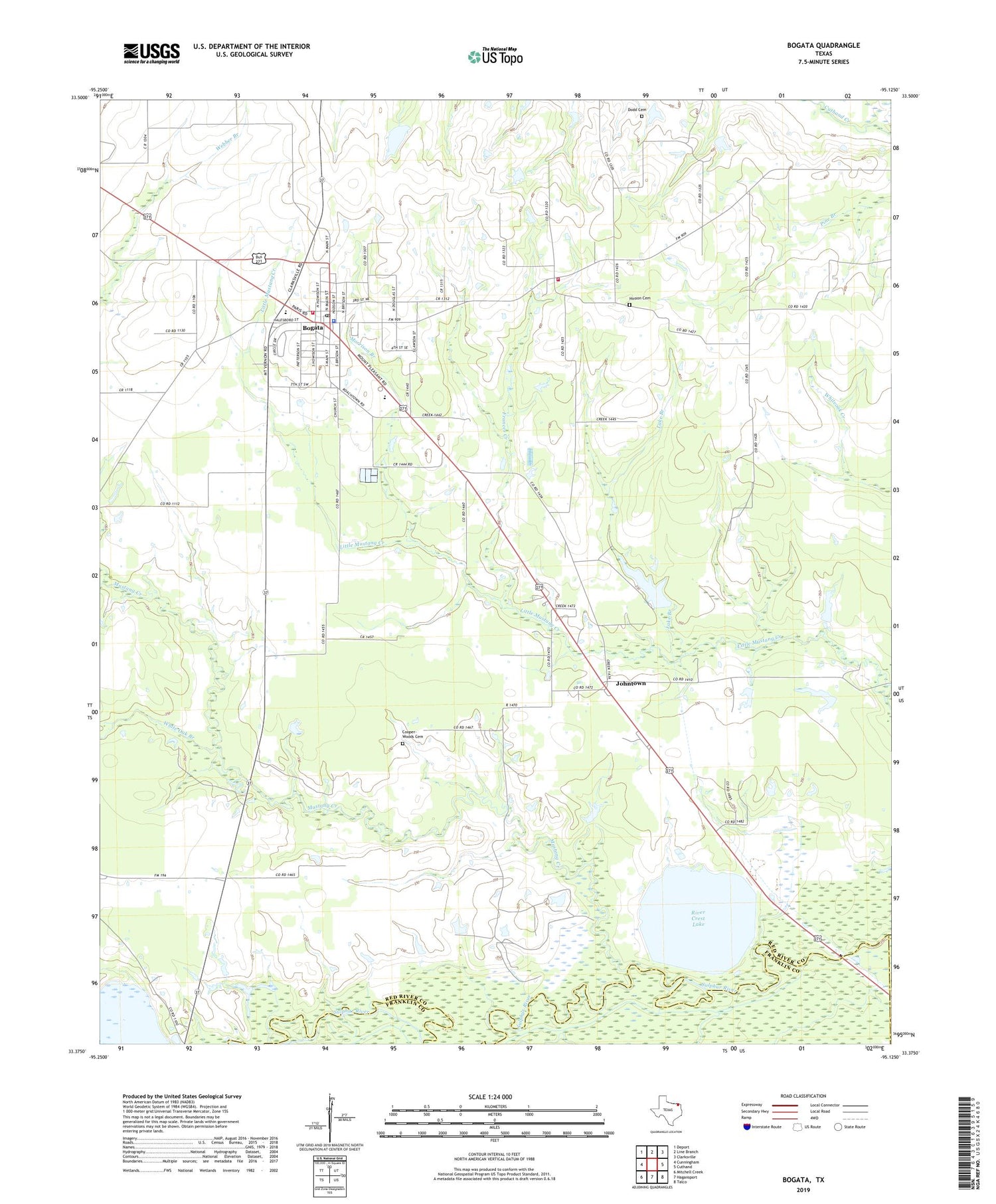 Bogata Texas US Topo Map Image