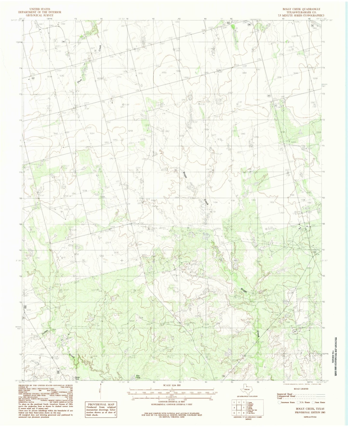 Classic USGS Boggy Creek Texas 7.5'x7.5' Topo Map Image