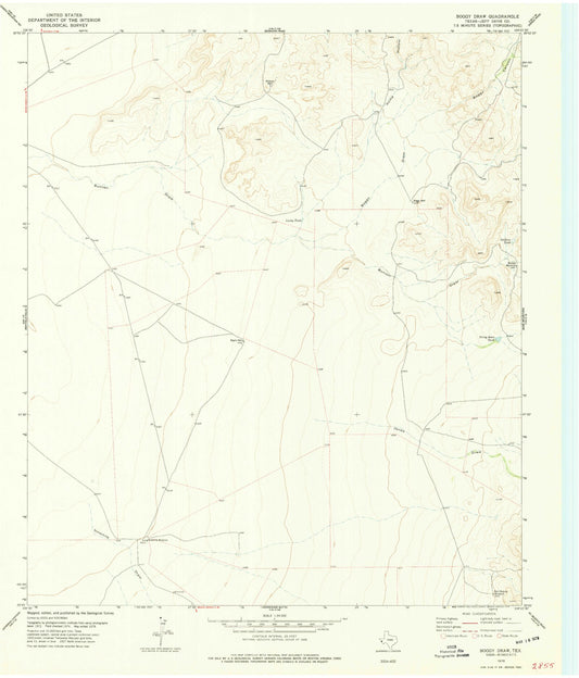 Classic USGS Boggy Draw Texas 7.5'x7.5' Topo Map Image
