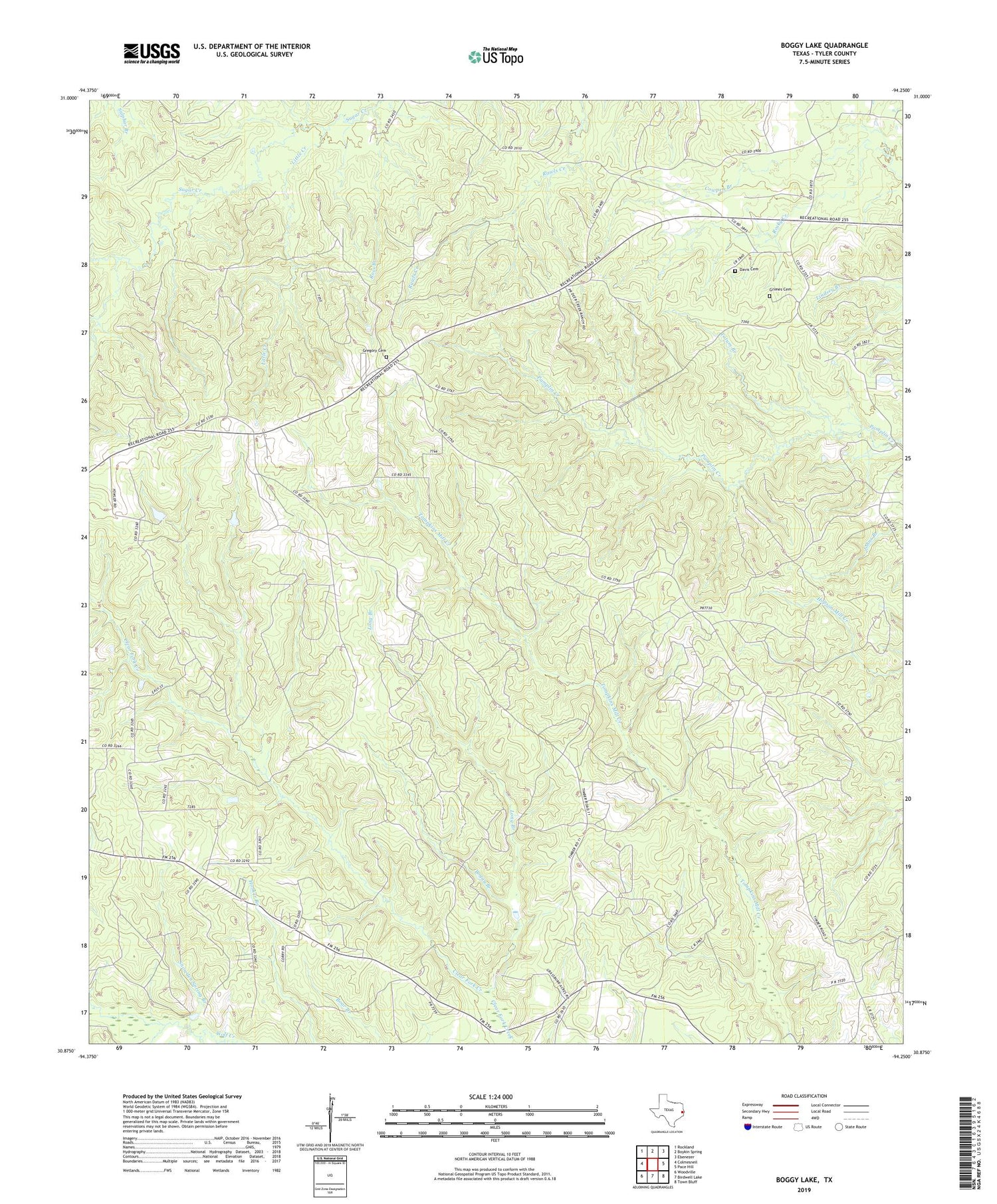 Boggy Lake Texas US Topo Map Image