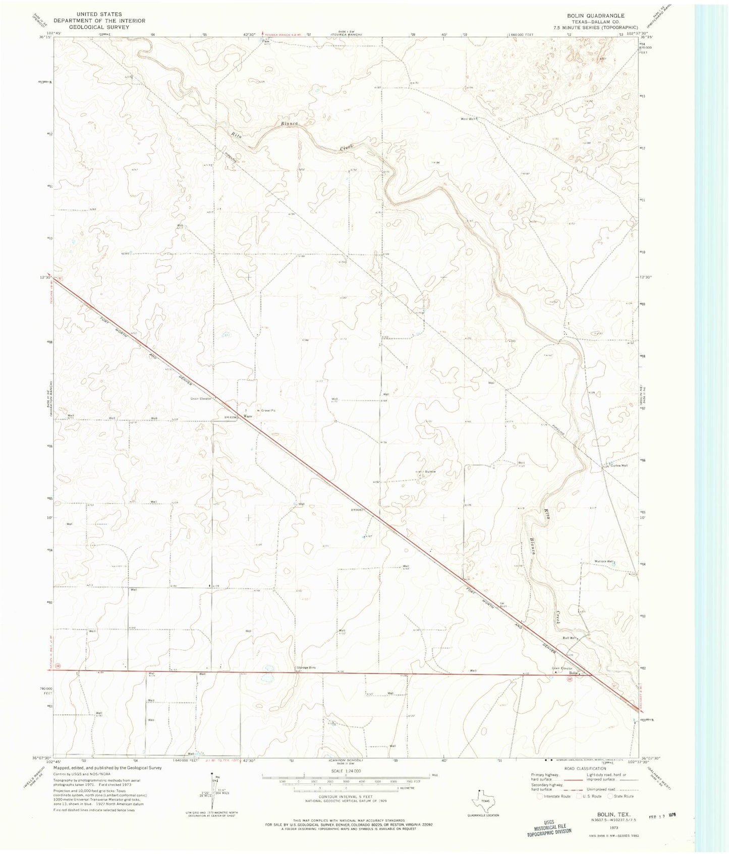 Classic USGS Bolin Texas 7.5'x7.5' Topo Map Image