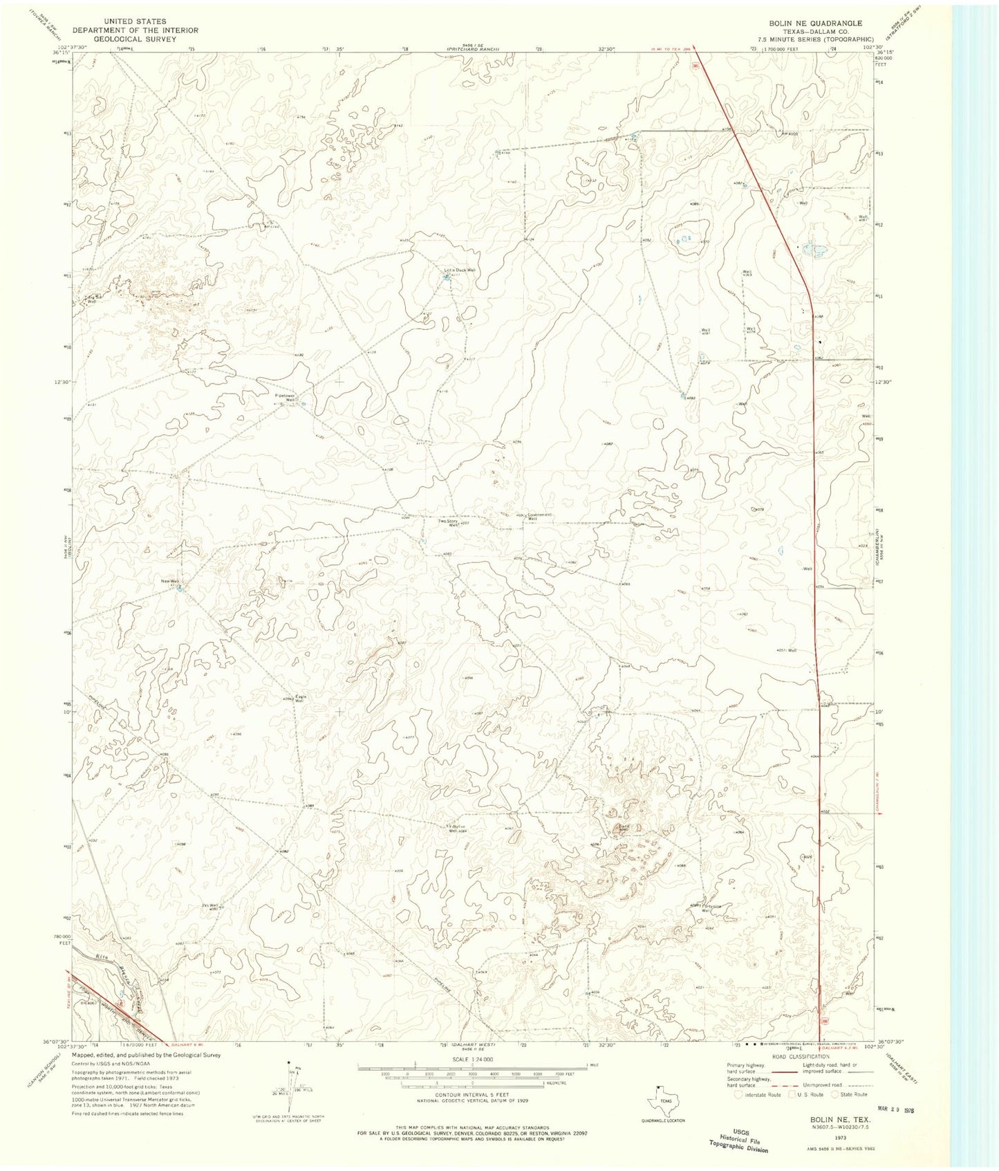 Classic USGS Bolin NE Texas 7.5'x7.5' Topo Map Image