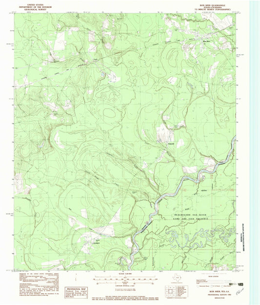 Classic USGS Bon Wier Texas 7.5'x7.5' Topo Map Image