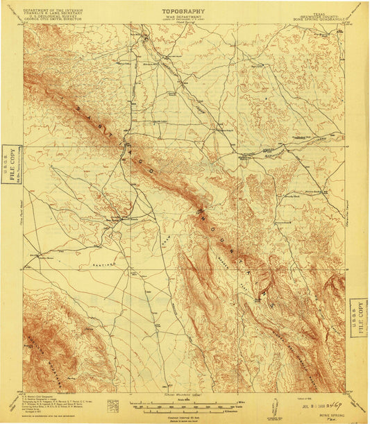 Historic 1918 Sangtiago Mountains Texas 30'x30' Topo Map Image