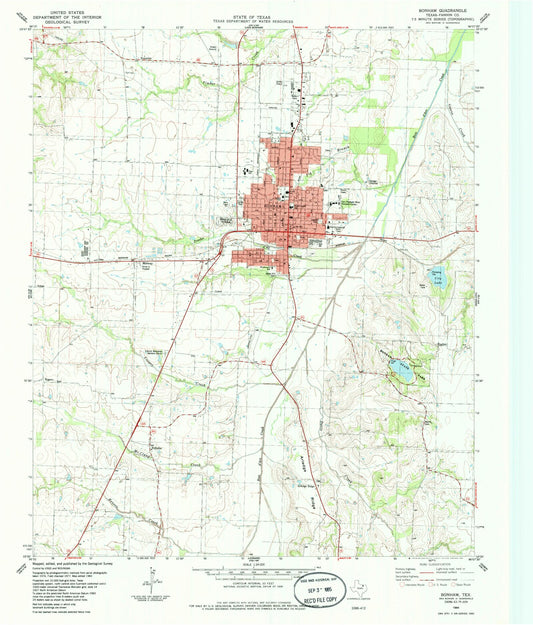 Classic USGS Bonham Texas 7.5'x7.5' Topo Map Image