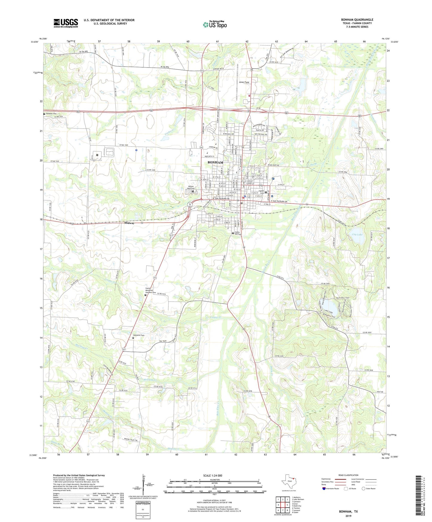 Bonham Texas US Topo Map Image