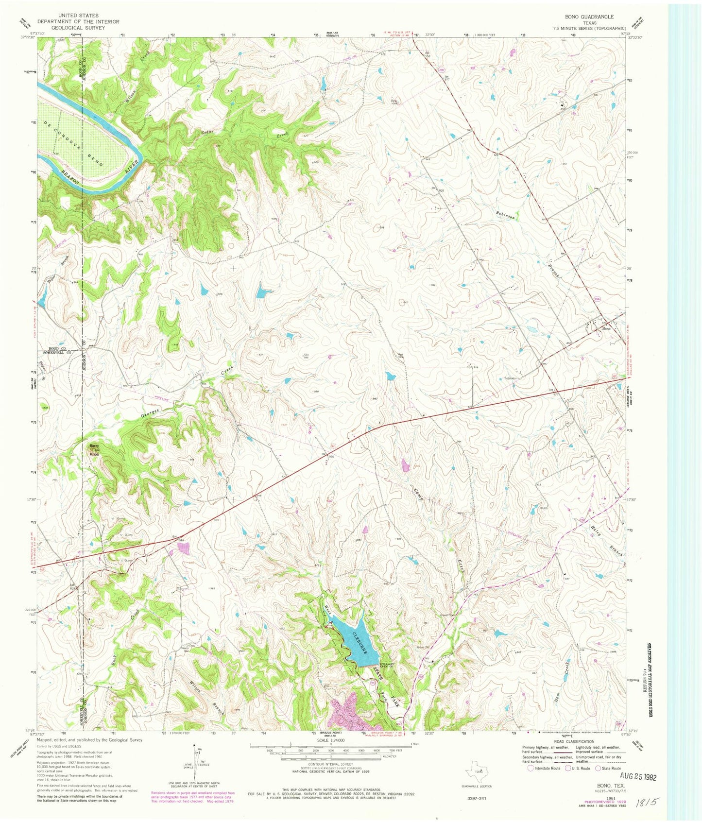 Classic USGS Bono Texas 7.5'x7.5' Topo Map Image